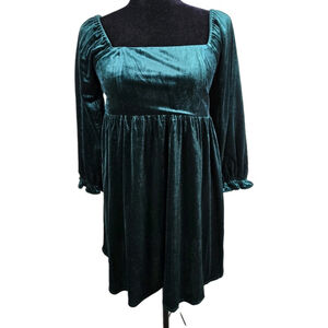 Pink Lily Green Velvet Dress Size M | Long Sleeve Square‎ Neck Mini Dress |...